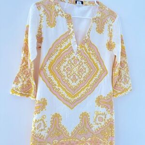 Women's Yellow and Pink Patterned Top Jcrew size 0